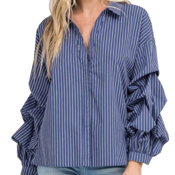 ASTR the Label Ruffle Sleeve Collared Shirt - Picture 1 of 5